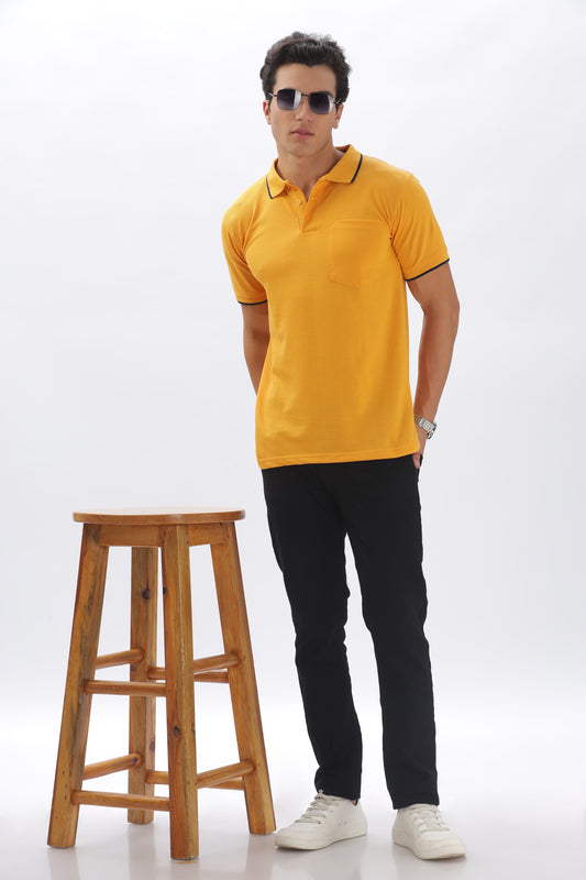 Yellow Plain Collar T-Shirt – Pique Fabric (65% Cotton, 35% Polyester), 220 GSM.