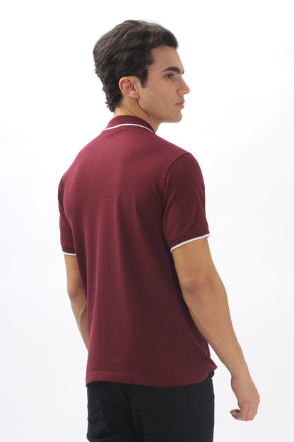 Maroon Plain Collar T-Shirt – Pique Fabric (65% Cotton, 35% Polyester), 220 GSM.