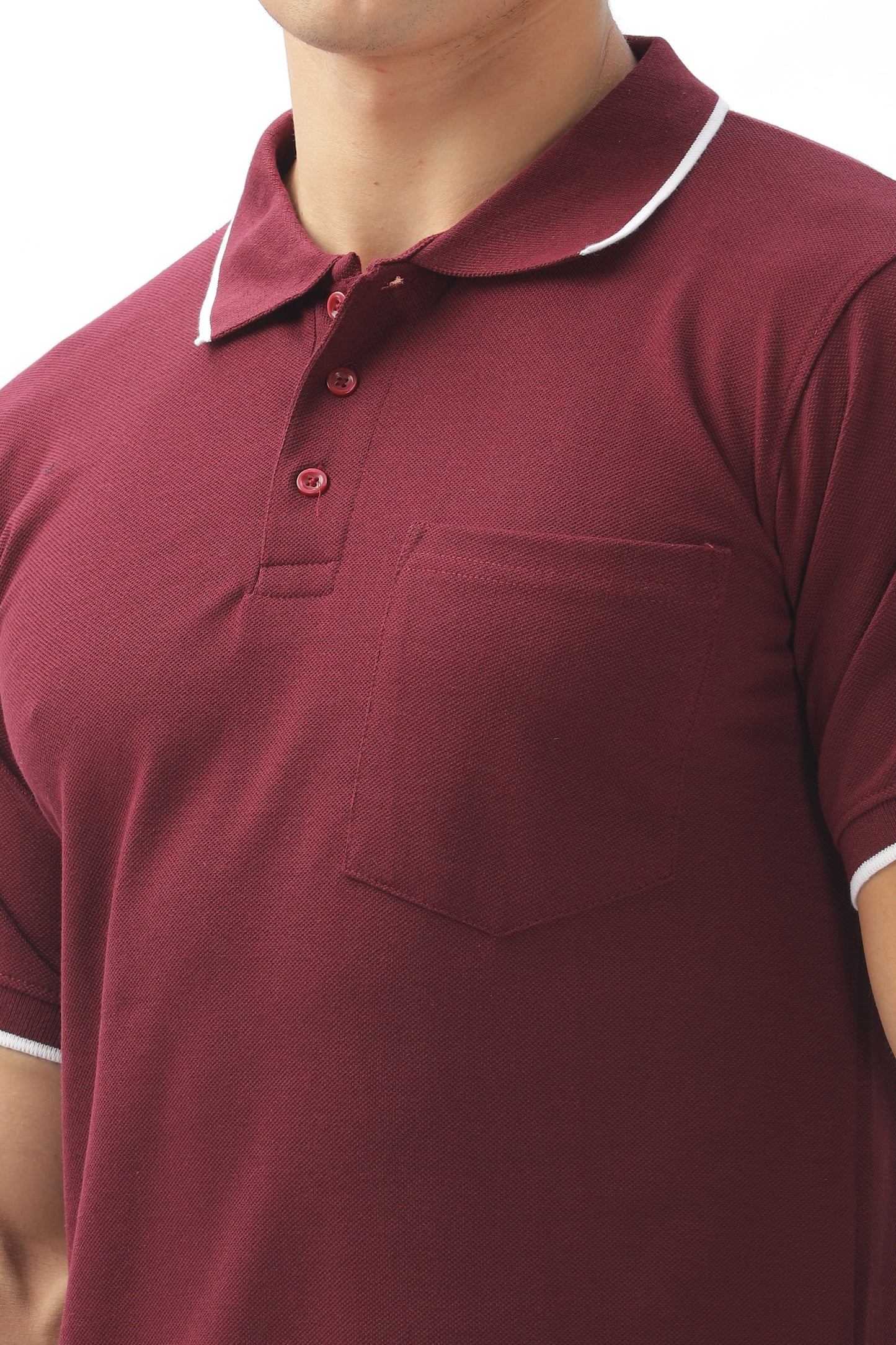 Maroon Plain Collar T-Shirt – Pique Fabric (65% Cotton, 35% Polyester), 220 GSM.