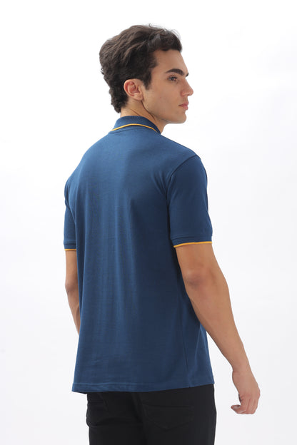 Royal blue Plain Collar T-Shirt – Pique Fabric (65% Cotton, 35% Polyester), 220 GSM.