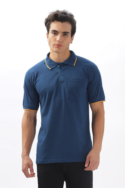 Royal blue Plain Collar T-Shirt – Pique Fabric (65% Cotton, 35% Polyester), 220 GSM.