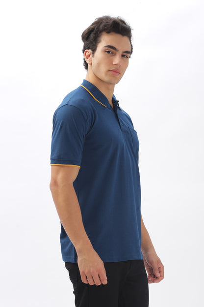 Royal blue Plain Collar T-Shirt – Pique Fabric (65% Cotton, 35% Polyester), 220 GSM.