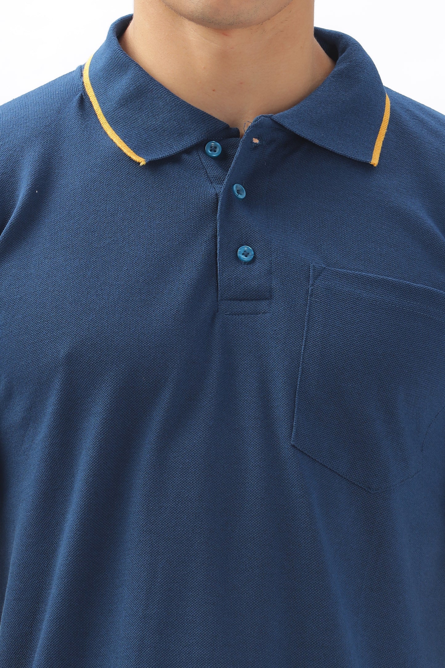 Royal blue Plain Collar T-Shirt – Pique Fabric (65% Cotton, 35% Polyester), 220 GSM.