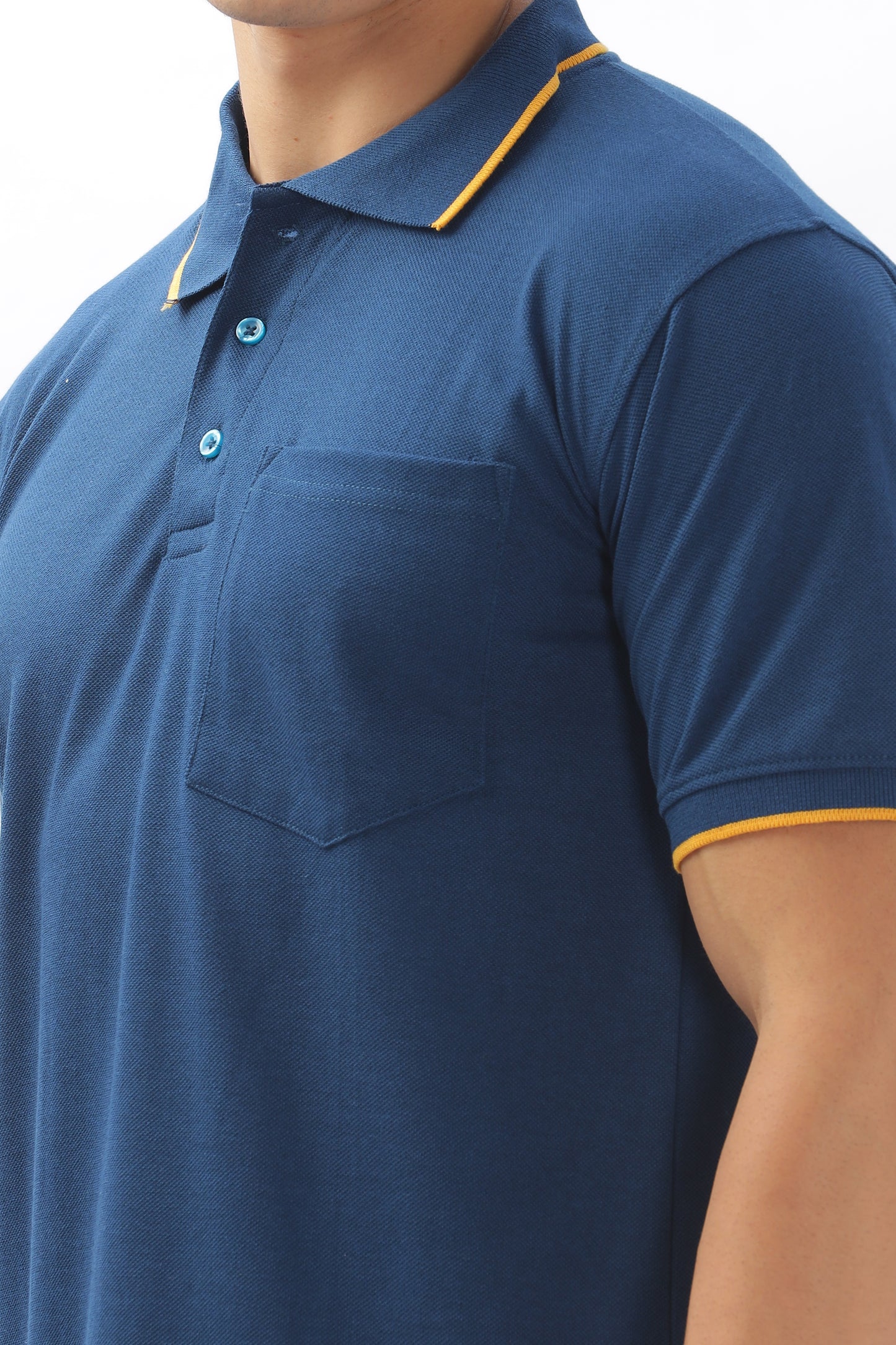 Royal blue Plain Collar T-Shirt – Pique Fabric (65% Cotton, 35% Polyester), 220 GSM.