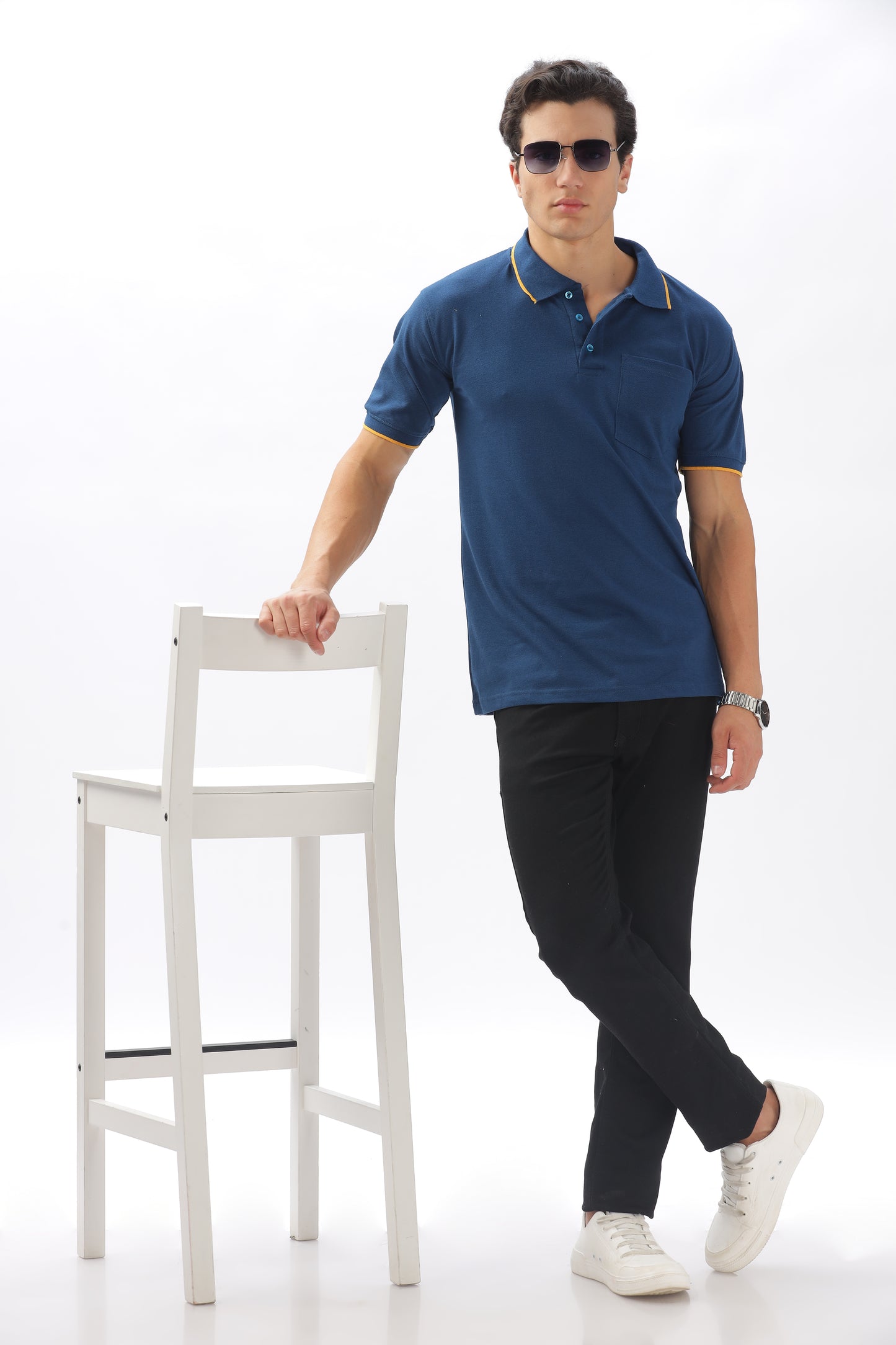 Royal blue Plain Collar T-Shirt – Pique Fabric (65% Cotton, 35% Polyester), 220 GSM.